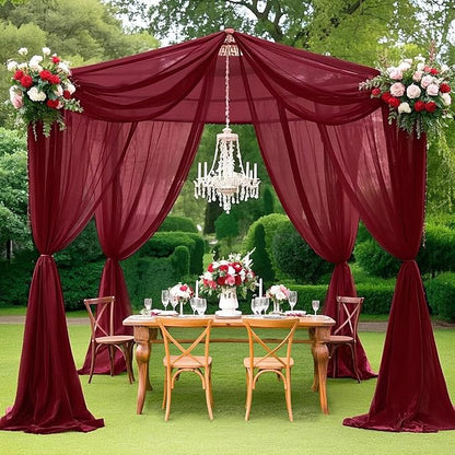 MODFUNS Burgundy Ceiling Drapes for Weddings 5FTx20FT 2 Panels Sheer Wedding Arch Draping Chiffon Fabric Ceiling Drapery Arbor Archway Drapes Tulle Curtains for Ceremony Swag Wedding Decorations