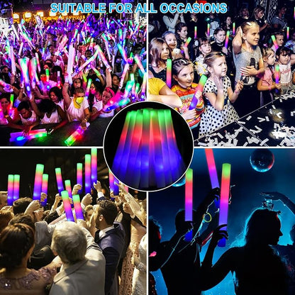 EXCECAR 70PCS Foam Glow Sticks, LED Light Up Foam Sticks with 3 Modes Flashing Changing, Glowing in The Dark for Event Party Wedding Halloween Christmas Concert Supplies