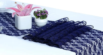 MDS Pack of 25 Wedding 12 x 108 inches Lace Table Runner for Wedding, Decorations for Birthday Parties, Banquets, Graduations, Engagements, and Runners fit Rectangle, Round Table- Navy Blue