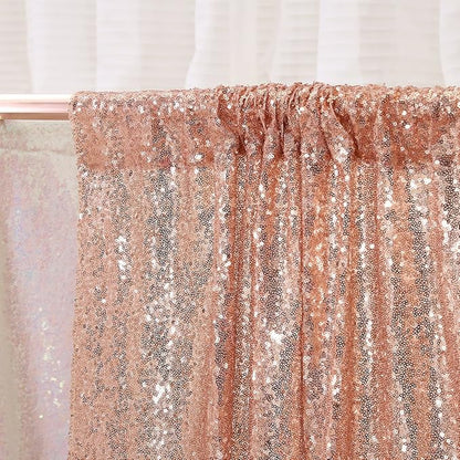 Poise3EHome 7FT x 7FT Rose Gold Sequin Photography Backdrop Curtain for Party Decoration, Rose Gold