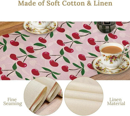 Cherry Table Runner,Spring Summer Fruit Table Runner for Kitchen Dining Table Home Party Decoration 13x60 Inch