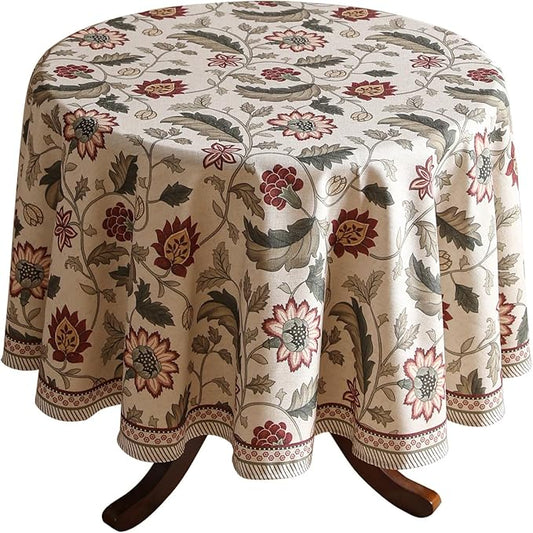 ISAENNE Designer Provence Floral Round Tablecloth,Linen Colorful Washable Indoor Table Cloth,Durable Home Decor Tablecloths for Dining Thanksgiving Kitchen Christmas,Diameter 67"-Ratina