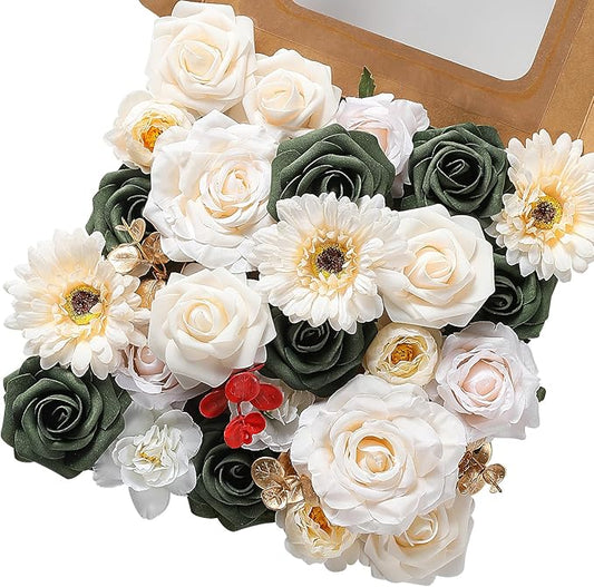 Christmas Artificial Flowers Poinsettia Flower Mix Silk Flowers Fake Roses with Stems for DIY Table Centerpieces Christmas Tree Xmas Wreath Holiday Home Party Decor