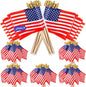 100pcs Small American Flags on Stick, Handheld 4 x 6 Inchs Mini American Flags with Kid-Safe Golden Spear Top, US Flags for 4th of July Decorations Outdoor, Independence Day Decorations