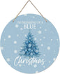 CGBHW Blue Christmas Tree Wooden Sign, Winter Holiday Theme Hanging Sign Wall Decor for Girls Room Home College, Aesthetic Christmas Xmas Snowflake Door Decor 12 x 6 Inch