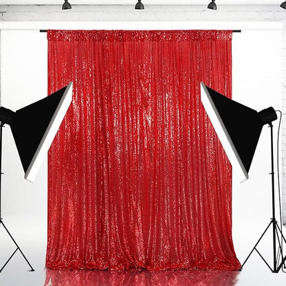 Eternal Beauty Red Sequin Backdrop, 8x10 Ft Glitter Background Curtains for Christmas Shimmer Photography Party Wedding Birthday Back Drop Decor
