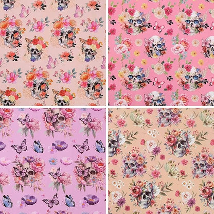 Aimyoo Gothic Wrapping Paper Rolls, 17 Inch X 16.5 Feet - 4 Rolls - Skull Floral Butterfly Design Gift Wrap Paper for Mother's Day, Birthday Bridal Shower