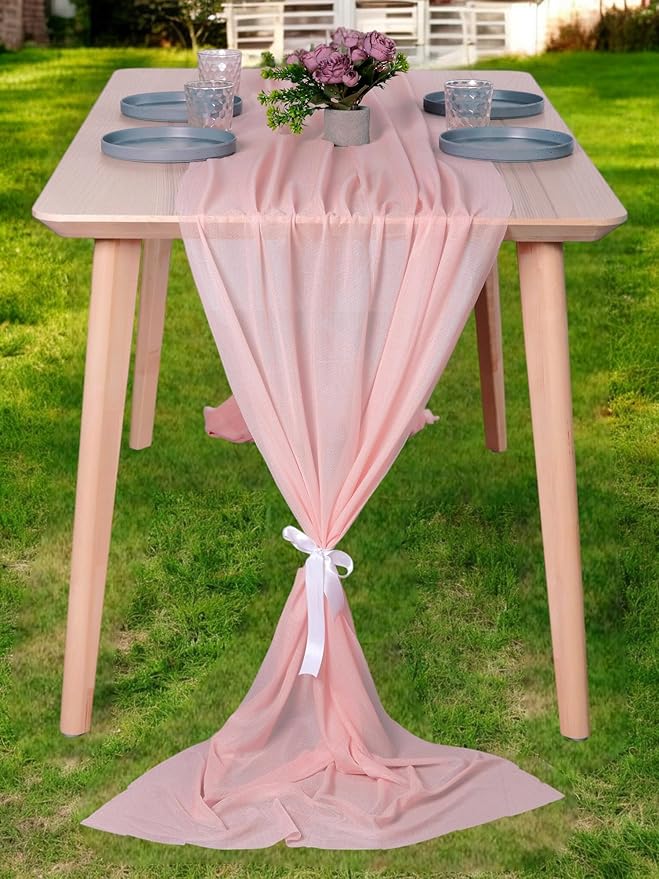 MDS Halloween Chiffon Table Runner - 10 Pack, 29 x 170 Inches, 14ft Each - Sheer Spooky Table Runners for Haunted House Parties, Trick-or-Treat Tables, Witchy Décor, Wedding & Events - Dusty Rose