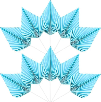 Ephlyn 6Pcs Paper Palm Fan Cake Topper Palm Leaf Fan Cake Pick Decoration for Insert DIY Craft Project Home Made Wedding Bridal Shower Birthday Anniversary Party Cake Decorations Blue