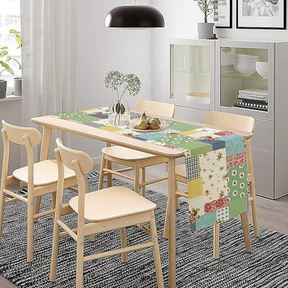Patchwork Boho Table Runner,Vintage Colorful Floral Plaid Polka Dot Print Tablecloth Burlap for Hotel Indoors Outdoor Dining Room Kitchen Home Decor,W13X L108 in