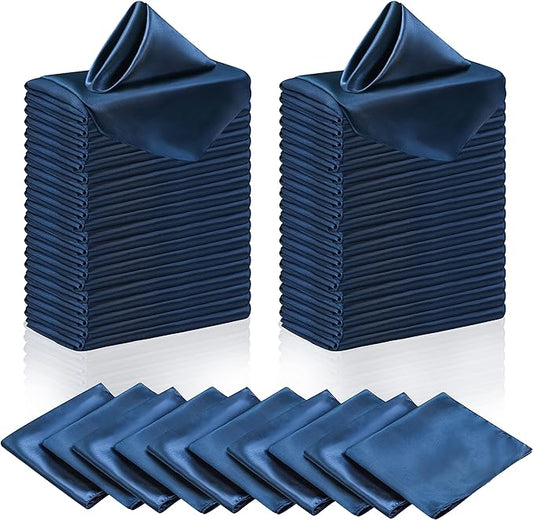 Manyshofu 60 Navy Blue Satin Napkins - 20x20 Inches Square Fabric Napkins Set - Soft & Reusable for Wedding Dinner Party Lunch