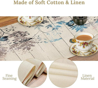 Nature Dandelion Table Runner,Rustic Floral Wood Plank Butterfly Girl Women Pattern Print Burlap Tablecloth for Hotel Indoors Outdoor Dining Room Kitchen Table Decor, 13x90in