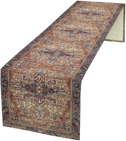 Boho Floral Vintage Table Runner, Purple Brown Retro Flower Rustic Country Farmhouse Abstract Pattern for Home Kitchen Table Decor Dining Coffee Room Party Decor 13x120in