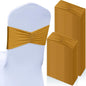 Moukeren 100 Pcs Spandex Chair Sashes Bows Bands Slider Sashes for Chair Covers Elastic Bands Ties Ribbon Decorations for Wedding Party Events Ceremony Birthday Banquet(Gold)