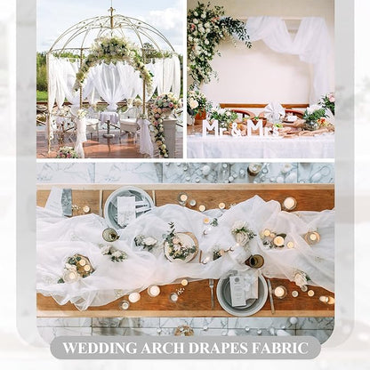 Wedding Arch Draping Fabric 3 Panels 30" x 32 ft White Wedding Arch Drapes for Ceremony Chiffon Fabric Drapes Arbor Drapery Decorations for Reception Sheer Backdrop Curtains for Party Ceremony