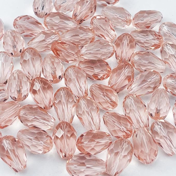 150pcs 4x6mm Teardrop Crystal Glass Beads for Jewelry Making, Faceted Vertical Hole Teardrop Glass Spacer Beads for Wind Chimes Bracelet Earring Necklace DIY Craft(Pink)