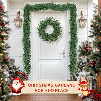 9 Ft Christmas Cedar Garland for Staircase Railing Real Touch Soft Bendable Faux Winter Xmas Greenery Pine Garlands Mantle Garland for Decoration for Table Fireplace Door Railing Wall Home Decor