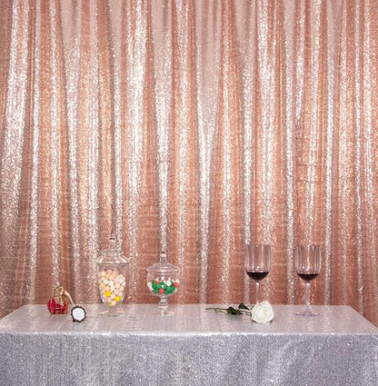 SquarePie Sequin Backdrop Non-Transparent Background Sparkly Curtain for Wedding Party 4FT x 7FT Rose Gold