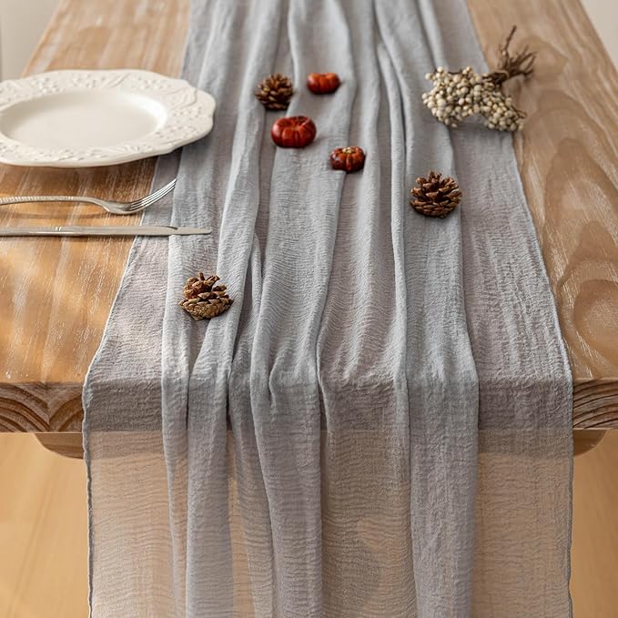 Cheesecloth Table Runner Dusty Blue Gauze Rustic Cheese Cloth Table Runner 120 Inch 10 FT for Wedding Baby Bridal Shower Birthday Engagement Party Long Sheer Boho Home Decorations