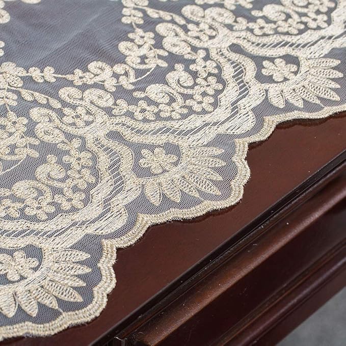 ARTABLE Rectangle Table Runner Lace Macrame Embroidered Table Runners with Exquisite Vintage Shabby Chic for Holiday Wedding Long Dinner Tables (Light Gold, 12 x 48 Inch)