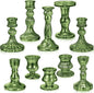 Mumufy 10 Pcs Glass Crystal Taper Candle Holders Clear Glass Candlestick Holder Fit 0.8 Inch Candles Crystal Decorative Candle Stand Centerpiece Table Wedding Dining Party (Classic,Green)