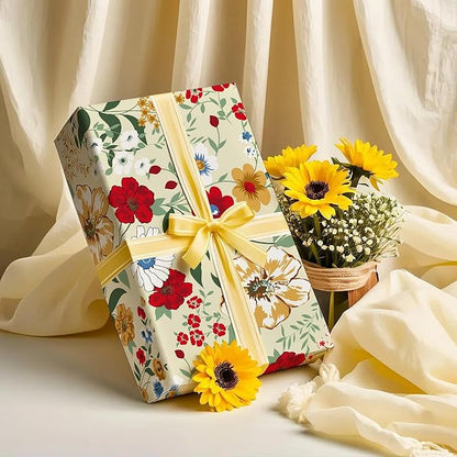 WRAPAHOLIC Floral Wrapping Paper Roll - Mini Roll - 17 Inch x 33 Feet - Wild Flower Wrapping Paper, Perfect for Girls Women Birthday, Wedding, Bridal Shower