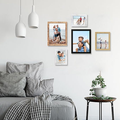 8x10 Picture Frame Set of 4, High Definition Real Glass 8 x 10 Photo Frames for Desktop Display and Wall Mounting(Distressed White+Oak+Rustic Brown+Black)