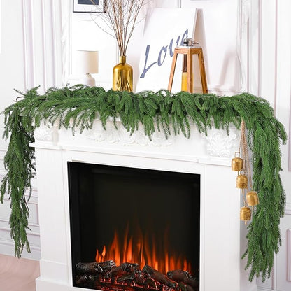 Hananona 4 Pcs 9 Ft Artificial Norfolk Pine Garlands, Real Touch Winter Pine Garland, Green Artificial Greenery Garland for Table, Mantle, Wall, Indoor, Outdoor Christmas Decorations (4, 9 Ft)