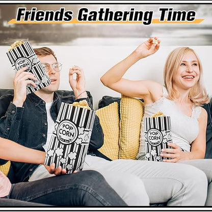 200 Pcs Paper Popcorn Bags Bulk 2 oz Large Flat Bottom Boxes Red and White Disposable Container Sleeve Movie Night Popcorn Bucket for Retro Movie Themed Party Carnival Supplies (Black and White)