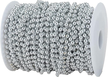 5mm Crafts Faux Pearl Beads Garland Pearl Bead Roll Strand of Pearls to Decorate Floral Centerpieces Wedding Party Favor Christmas Tree(99 Feet Silver)