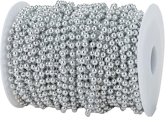 5mm Crafts Faux Pearl Beads Garland Pearl Bead Roll Strand of Pearls to Decorate Floral Centerpieces Wedding Party Favor Christmas Tree(99 Feet Silver)