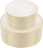 bUCLA 100PCS Ivory Plastic Plates with Gold Rim - Heavy Duty Cream Disposable Include 50 Dinner 10 inch & 50 Dessert 7 inch, for Party & Thanksgiving
