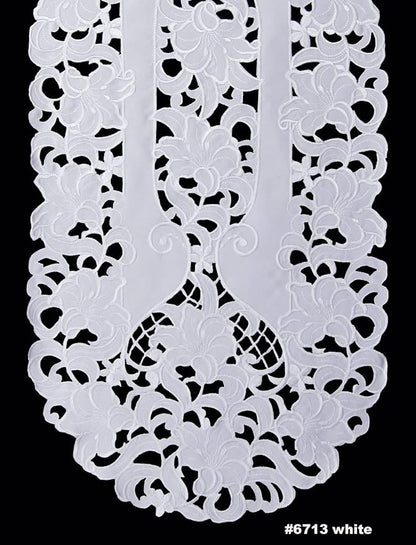 Creative Linens Embroidered Floral Table Runner 15x53 Oval Dresser Scarf White