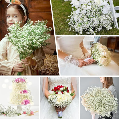 Babys Breath Artificial Flowers, Real Touch Babys Breath Flowers Artificial Bulk for Wedding Decor, White Fake Flowers for Party Home Garden Decor (6, White)