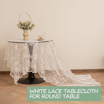 Jayla White Lace Tablecloth for Rectangular Tables, Vintage Style Wedding Table Cloths for Reception, Baby Shower, Birthday Party, Formal Dining, Dinner Parties 54 X 80 Inches