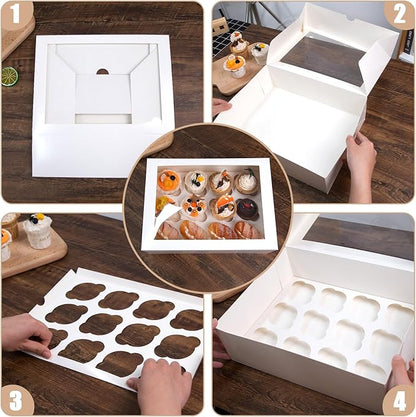 VGOODALL 3PCS White Cupcake Container, 12 Count with Window Boxes Holding 36 Pastry Box for Birthday Holiday Party Bakery Supplies