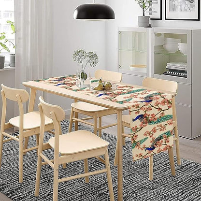 Peacock Table Runner,Spring Floral Peacock Birds Table Runner for Home Kitchen Dining Party Indoor Outdoor Decoration 13x36 Inch