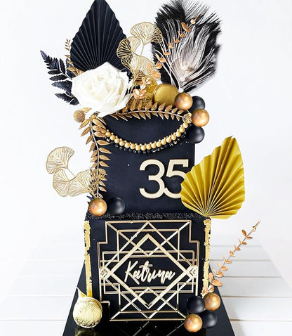 Boho Cake Topper Man Cake Toppers Happy Birthday Cake Topper Black Gold Balls Cake Decorations for Roaring 20s Cake Decoration Wedding Baby Shower Party Decoration