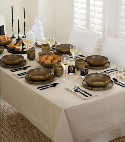 Solino Home Natural Linen Tablecloth 60 x 60 Inch - 100% Pure Linen Table Cloth - Fete, Machine Washable Tablecloth for Fall, Autumn, Thanksgiving, Christmas, Holiday