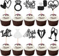 30 PCS Bride to Be Cupcake Toppers Glitter Miss to Mrs I Do Love Heart Ring Cupcake Picks Wedding Bridal Shower Cake Decorations for Wedding Engagement Bachelorette Party Supplies Black