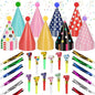 116 PCS Birthday Party Cone Hats Assorted Colors Cone Paper Hat with Colorful Blowers and Metallic Fringed Noise Makers Blowouts for Kids Adults Birthday Baby Shower Party Supplies