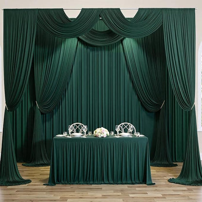 30 ft x 10 ft Wrinkle Free Hunter Green Backdrop Curtain for Parties, Polyester Dark Green Photo Backdrop Drapes 6 Panels 5x10ft for Baby Shower Wedding Birthday Party Photography Curtains