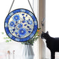 Stained Glass Window Hanging, Blue and White Plum Blossom Sun Catcher for Door Home Decor Flowers Suncatcher Christmas Mother's Day Birthday Gifts for Women Men Mom and Nana 7.8 in