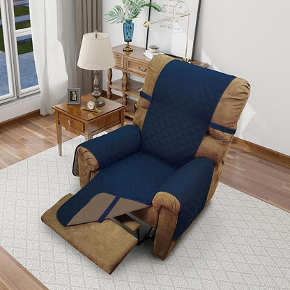 Recliner Chair Covers Reversible Sofa Cover Couch Cover for Pets Lazy Boy Furniture Protector(28''Recliner,Navy/Camel)