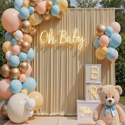 40×12 ft Wrinkle Free Beige Backdrop Curtain for Weddings Parties, 8 Panels 12ft Silky Polyester Wedding Drapes Backdrop Photo Back Drop Cloth for Birthday Baby Shower Photography Backgrounds