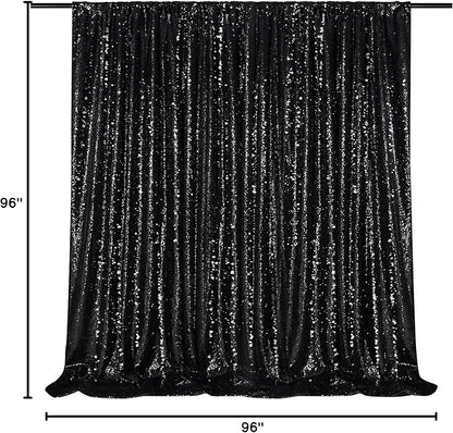 Black Sequin Backdrop 8ft x 8ft Glitter Photo Booth Black Backdrop Curtains