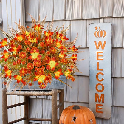 16Pcs Artificial Fall Flowers Outdoor Fake Fall Plants UV Resistant Autumn Greenery Plastic Flowers Shrubs for Outside Porch Patio Garden Boxwood Thanksgiving Decor