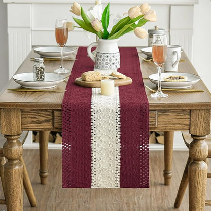 Artoid Mode Red Farmhouse Rustic Table Runner, Seasonal Hollow Kitchen Dining Table Decoration for Home Party Decor 12x72 Inch
