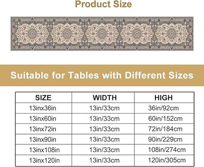 Boho Bohemia Style Table Runner, Vintage Blue Teal Gold Retro Flower Rustic Country Style Floral Print Pattern for Home Kitchen Table Decor Dining Coffee Room Garden Party Decor 13x72in