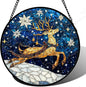 Stained Glass Window Hanging - Reindeer Blue Starry Sky Suncatcher for Doors Home Christmas Decoration Winter Sun Catcher Thanksgiving New Year Birthday Gifts for Women Men Mom Nana 15 in